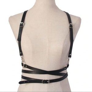 Black Faux Leather Harness Belt